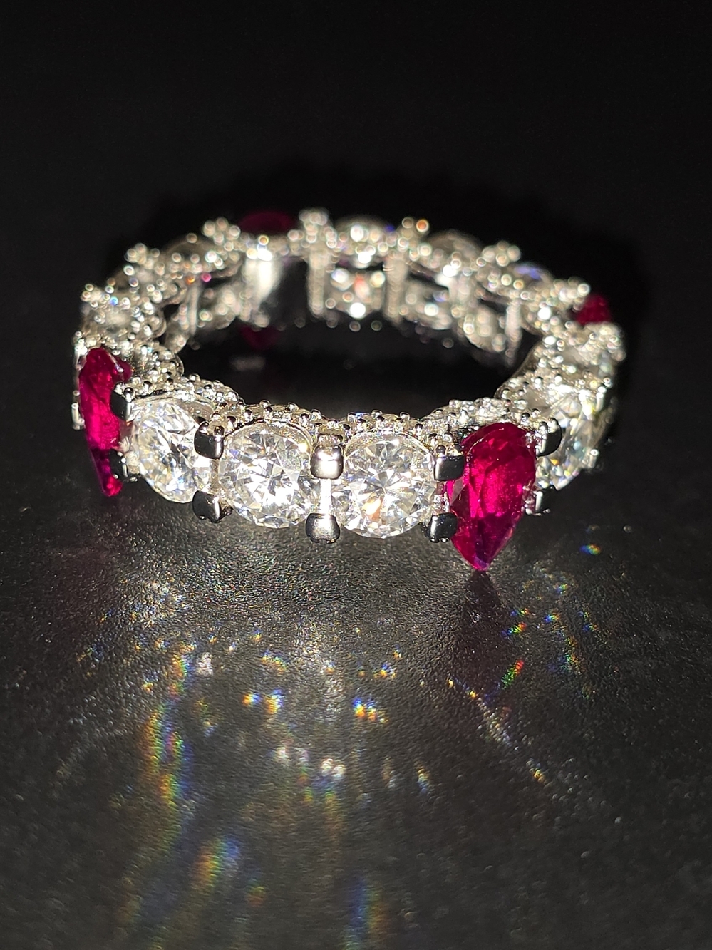 ❤️ Red Ruby Corrundum & Moissanite Eternity Band Ring ❤️ - Picture 7 of 10
